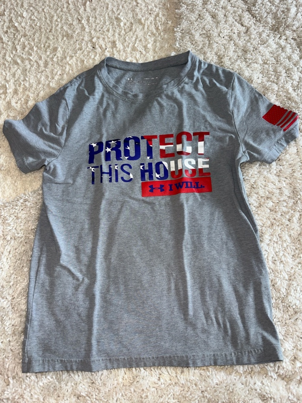Boys Under Armour Gray Tee with Red, Blue & White Patriotic Graphic